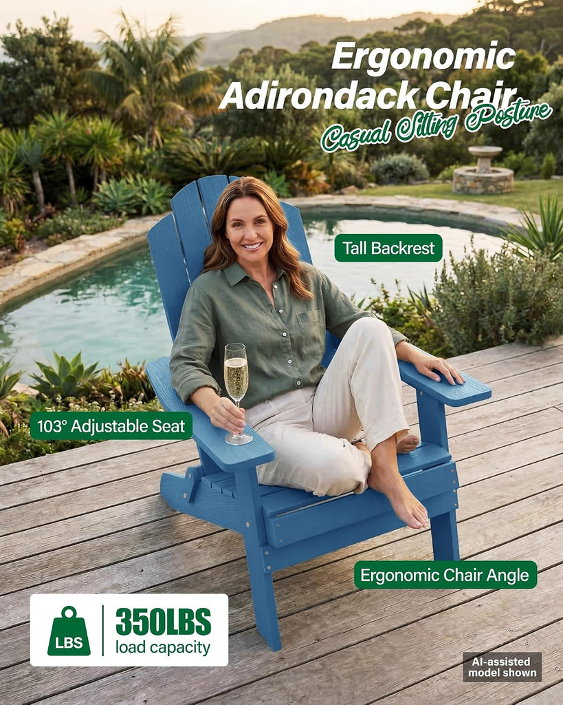 Folding Adirondack Chair for Outdoor, Easy to Assemble & Comfortable | All Weather Composite Plastic Adirondack