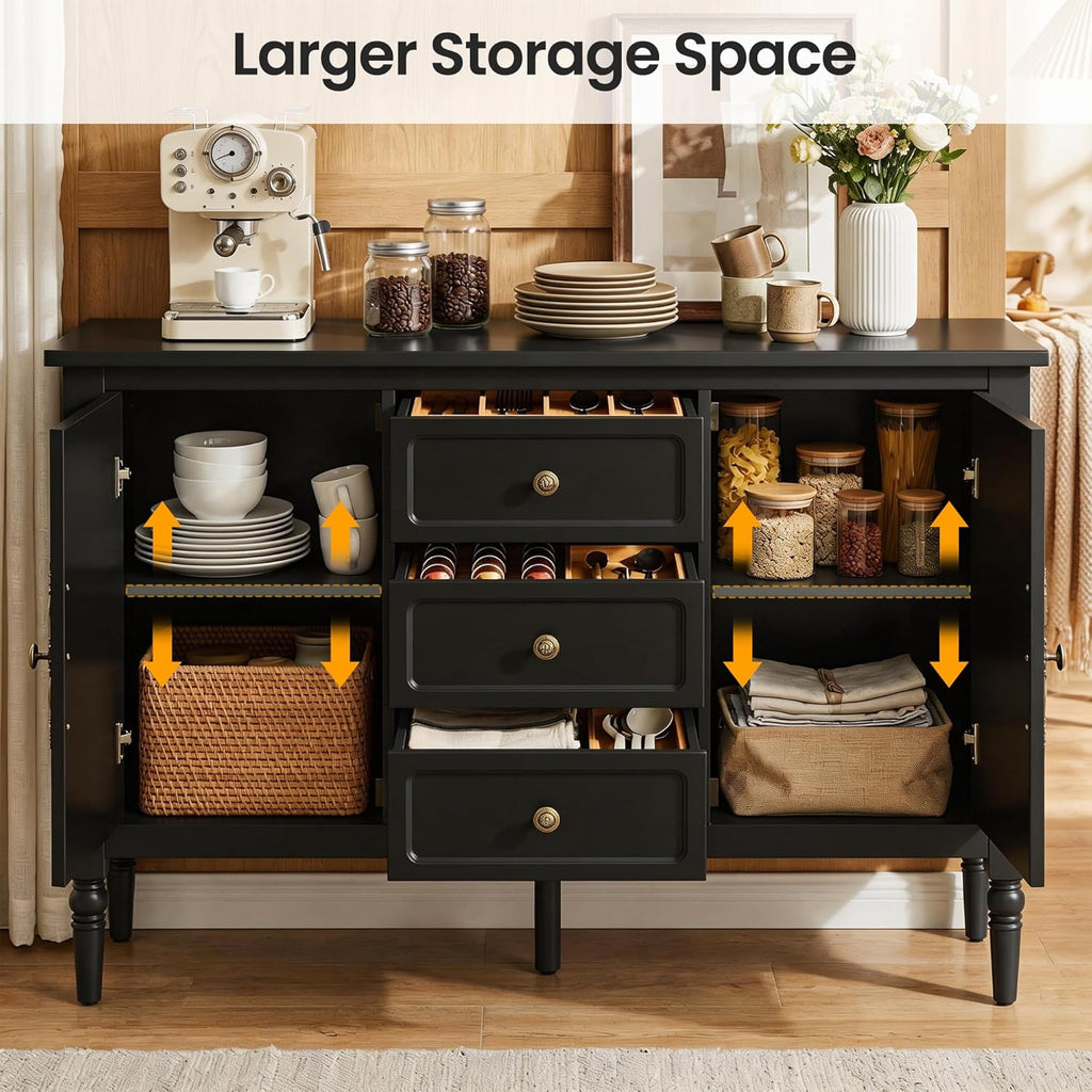 Buffet Cabinet with 2 Doors & 3 Drawers, Vintage Sideboard with Storage, Painted Coffee Bar Table with Solid Wood Legs