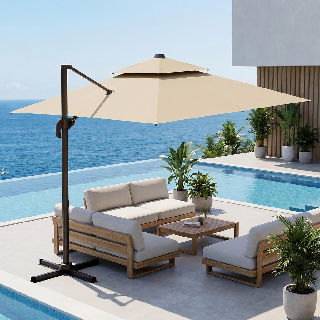 9x12 FT Patio Cantilever Umbrella (Base Not Included), Rectangular Heavy Duty Offset Umbrella for 6-8 People