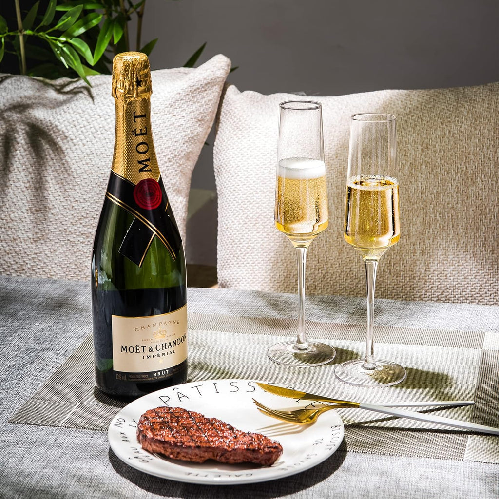 Champagne Flutes - Hand Blown Elegant Champagne Glasses Set of 6 - Unique Gift for Father's Day, Birthday, Wedding
