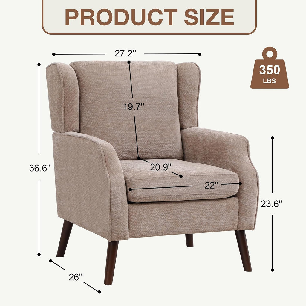 Accent Chair ,Mid Century Modern Wingback Chair ,Upholstered Armchair with Lounge Seat and Wood Legs Apartment Small