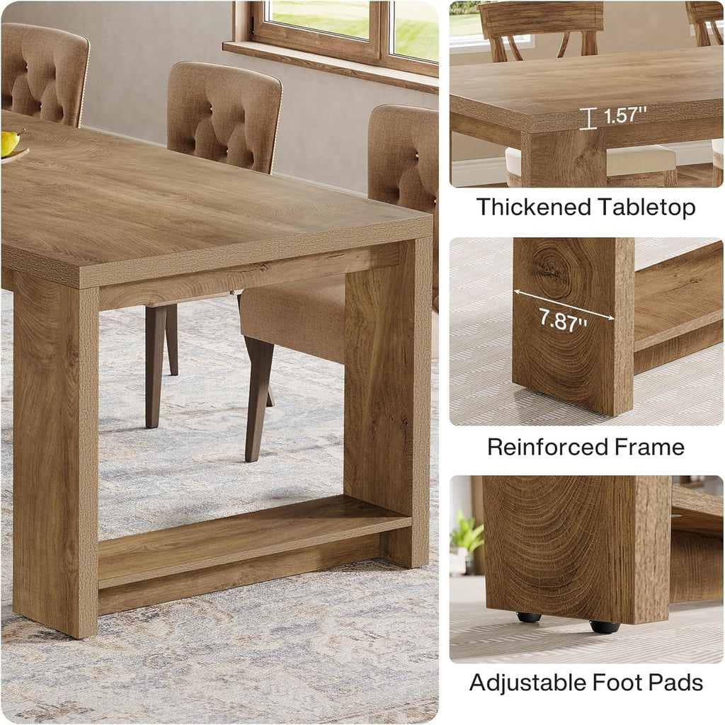 86.61-Inch Dining Table for 6 People, Modern Narrow Long Kitchen Table with Pedestal Base, Farmhouse Extra Long