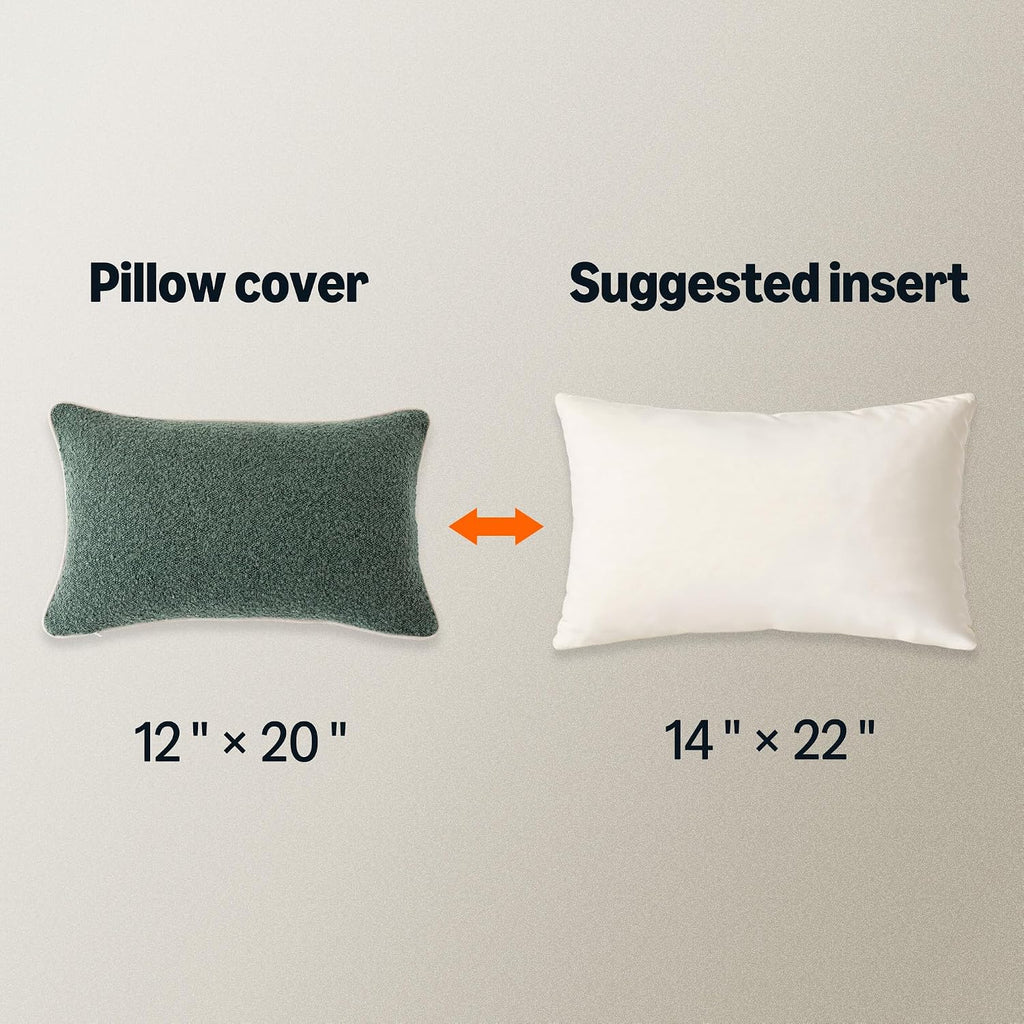 Boucle Lumbar Throw Pillow Covers, Green, 12×20in, Pack of 2