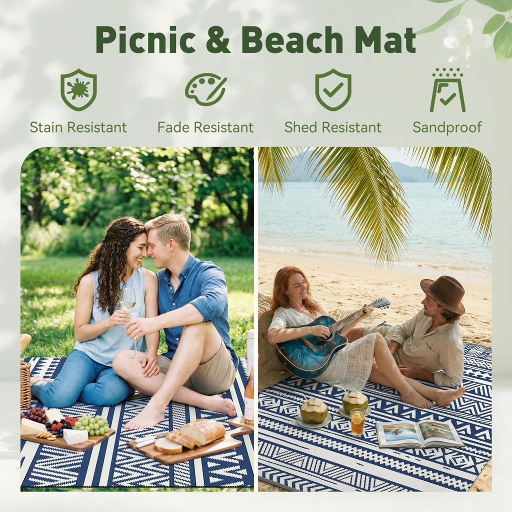 Outdoor Rug 8x10 Waterproof Outdoor Patio Rug Mat Reverisble Plastic Straw Outdoor Rug for RV Campin
