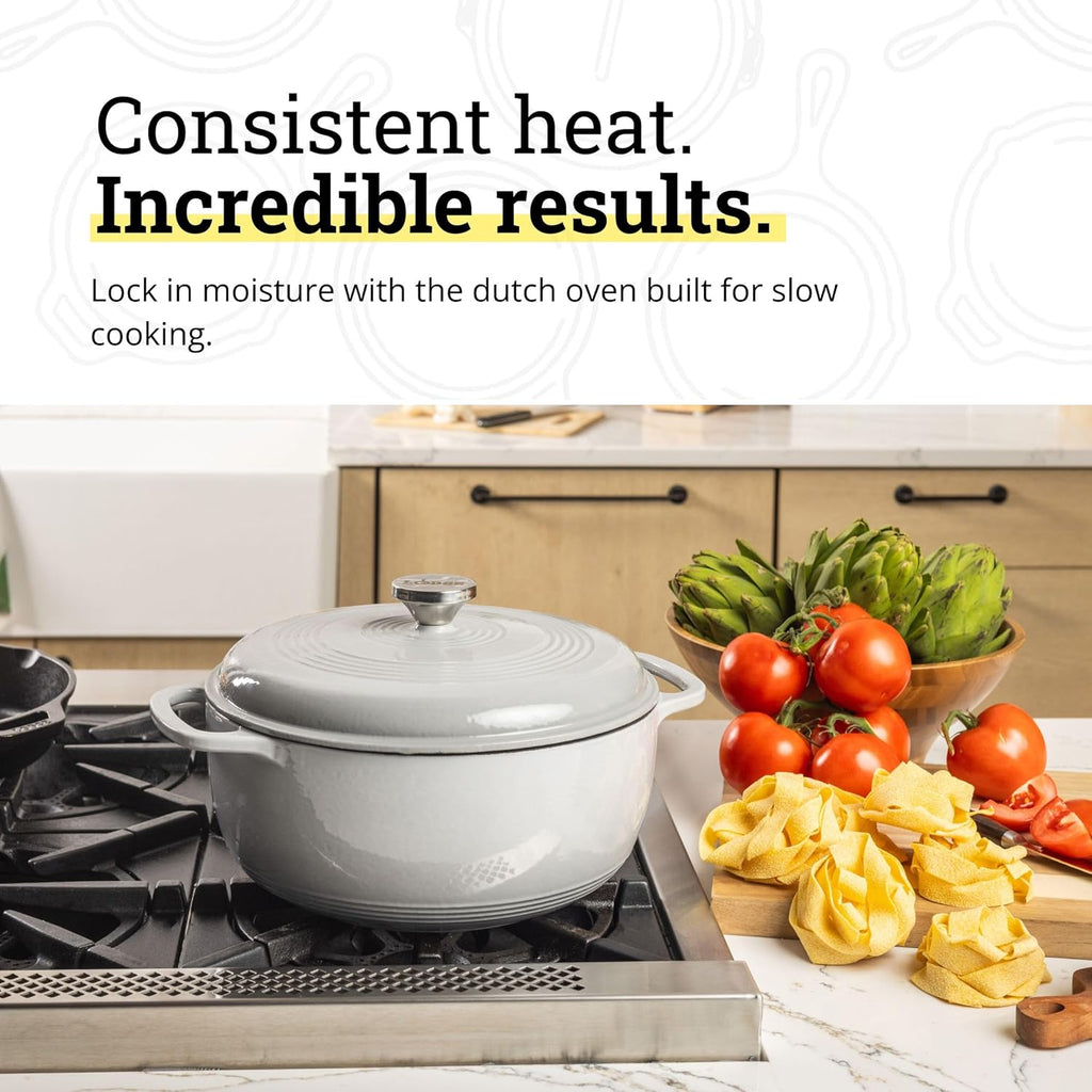 Essential Enamel Cast Iron Dutch Oven 6 Quarts - Perfect for Bread Baking, Braising, Marinating & Slow Cooking