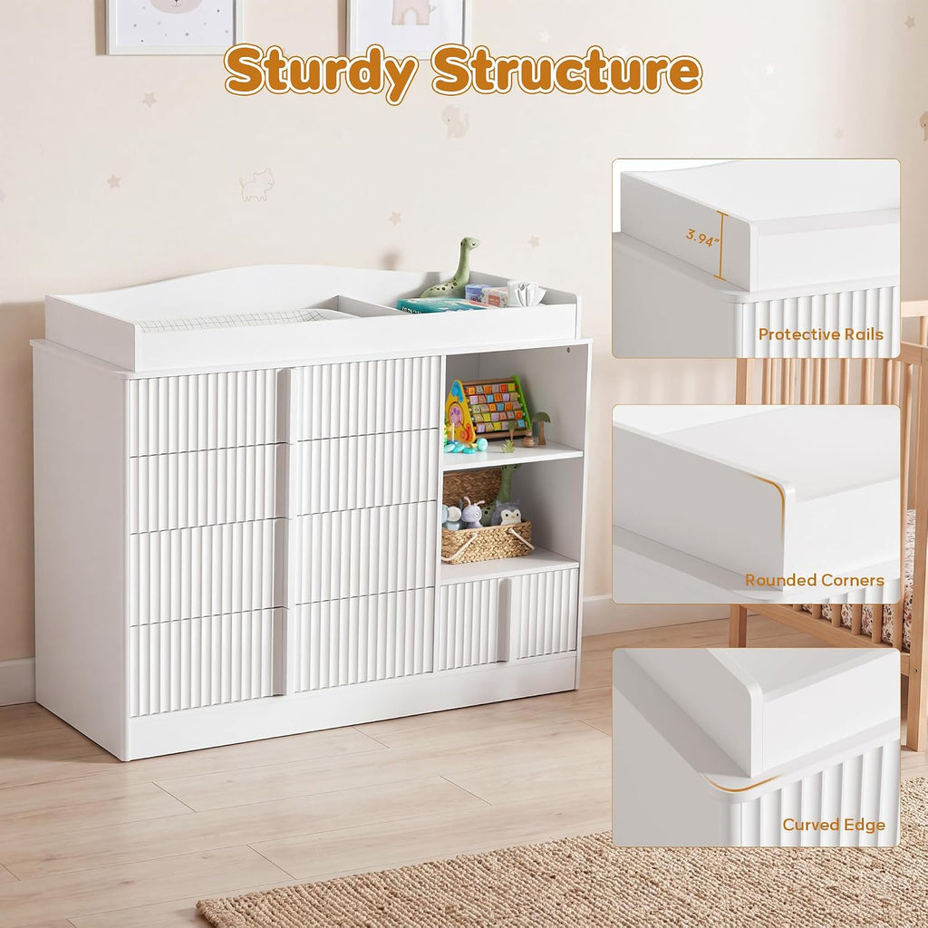 Changing Table Dresser, 4-Drawer Baby Dresser , White | Baby Dresser with Changing Table Top, Nursery Dresser, Wood