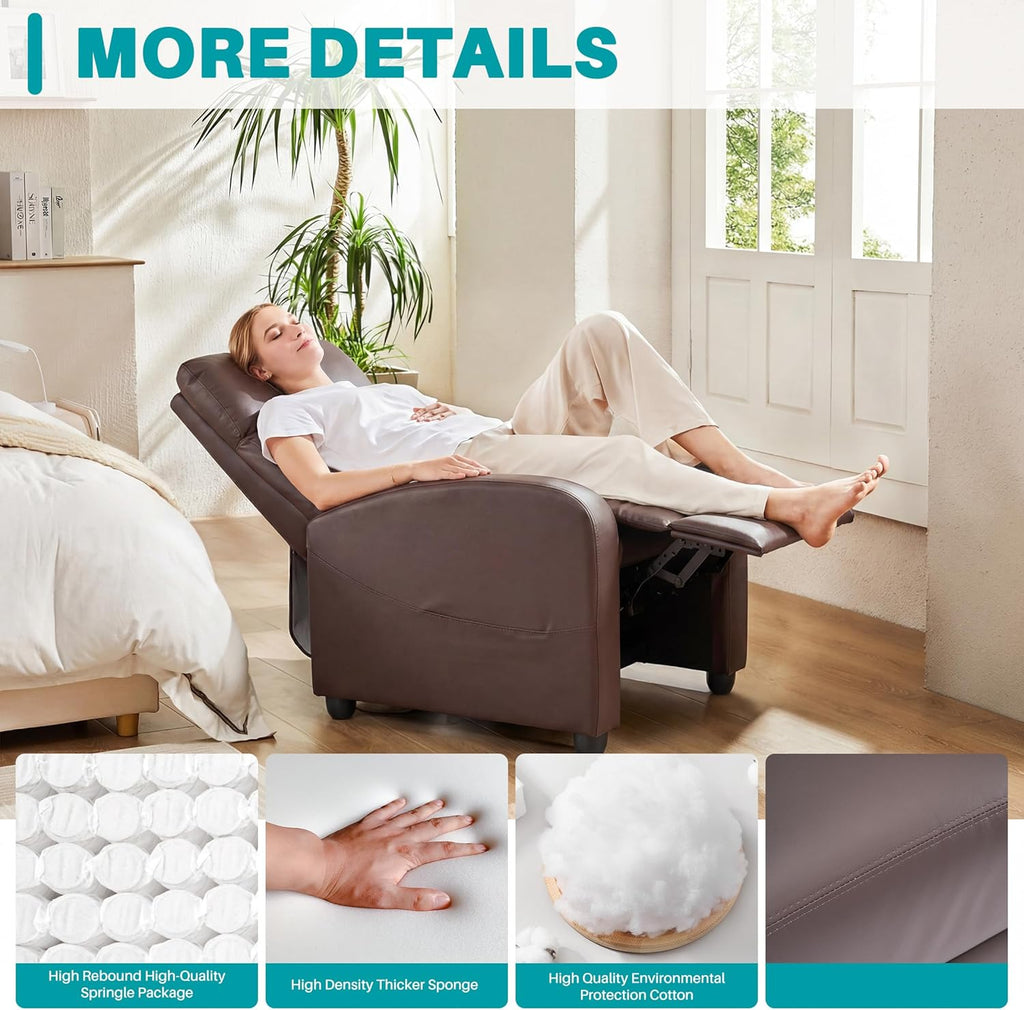 Recliner Chair PU Leather Recliner Sofa No Massage, Home Theater Seating with Lumbar Support