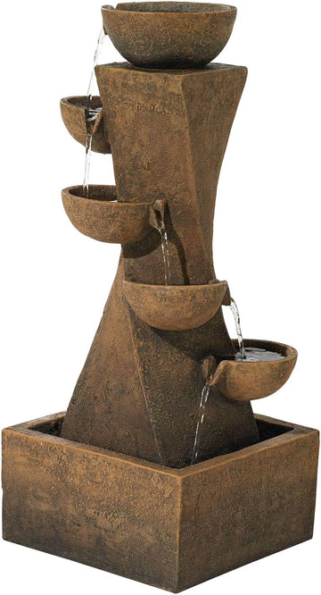 Cascading Bowls 27 1/2" High Large Modern Zen Indoor Outdoor Decor Faux Stone Floor Fountain with Light LED Standing