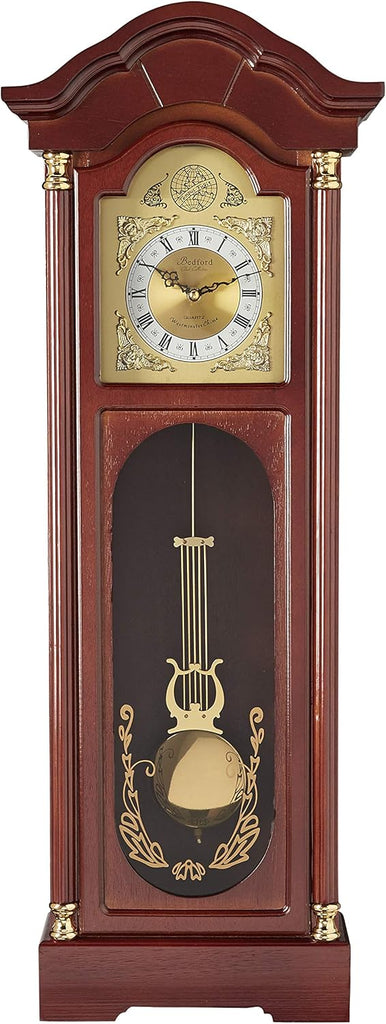 Bedford Clock Collection Antique Cherry Oak Finish Chiming Wall Clock with Roman Numerals, 33.25" L