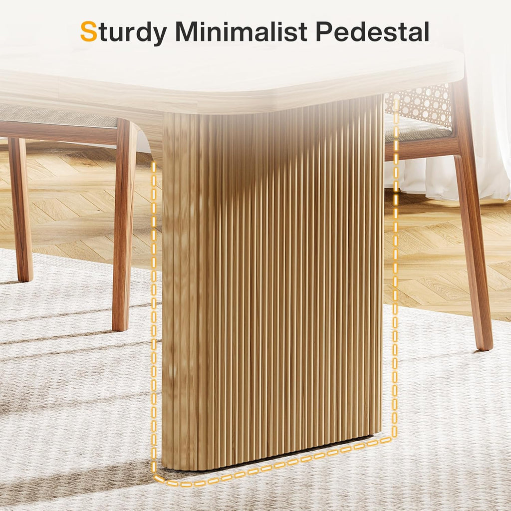 Modern Dining Table for 6 People, 62-Inch Natural Wood Kitchen Table with Double Robust Pedestal, Long Rectangle