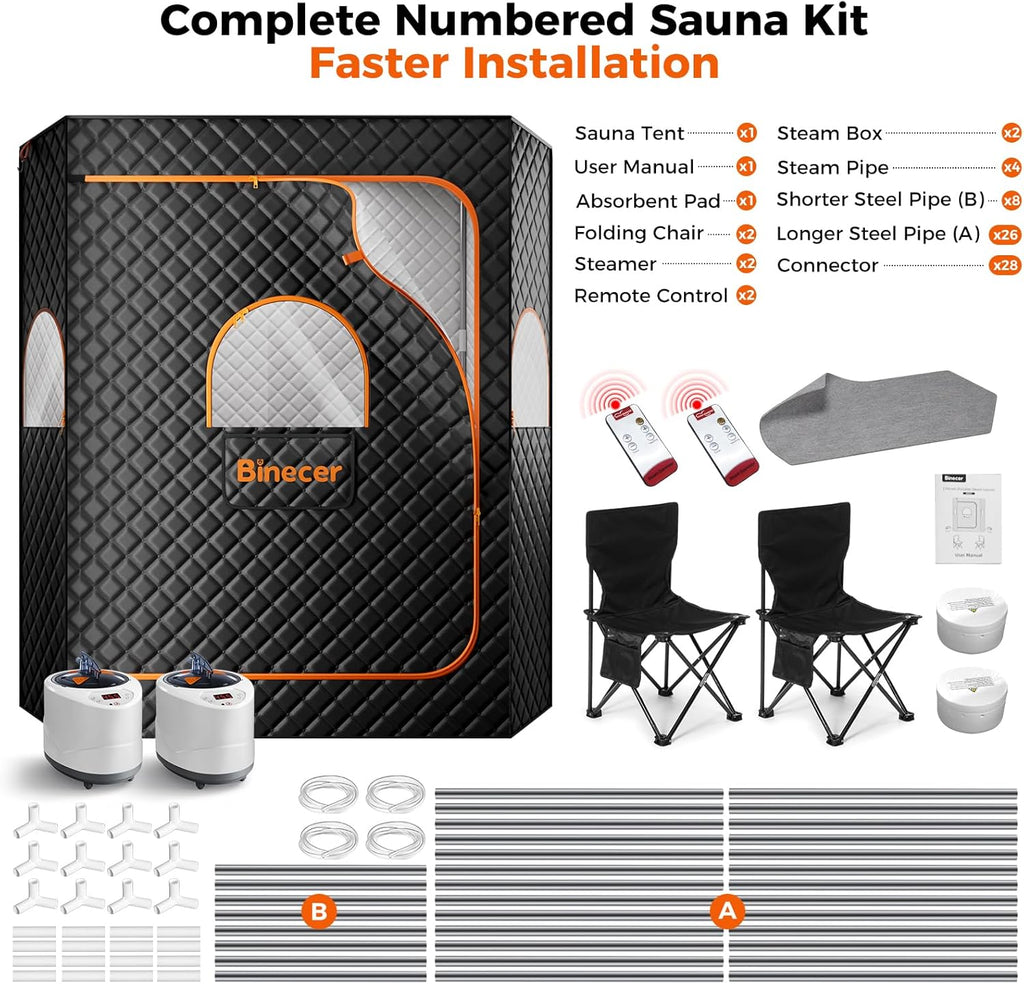 Portable Sauna Box, 2 Person Portable Steam Sauna for Home, Large Sauna Tent with 2 Steamer