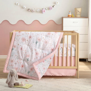 The Hōmistry 3-Piece Baby Crib Sheets Bedding Set for Boys & Girls - Reversible Quilt, Fitted Sheet, Crib Skirt