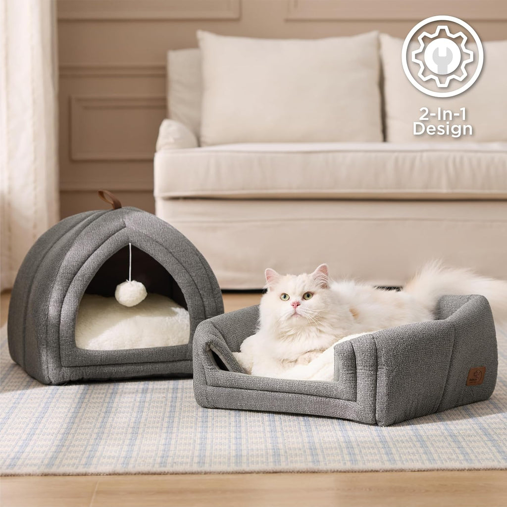 Cat Beds for Indoor Cats - 2 in 1 Cat Cave House Tent for Kittens and Small Pets with Removable Washable Cushioned