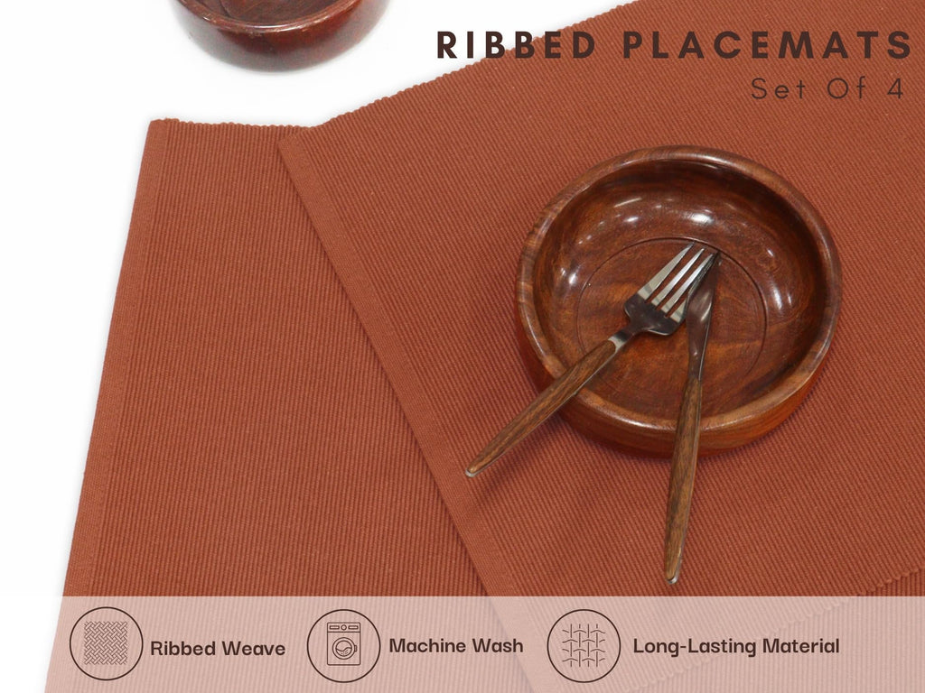 Solid Ribbed Placemats 13x19 in Set of 4 - Rust