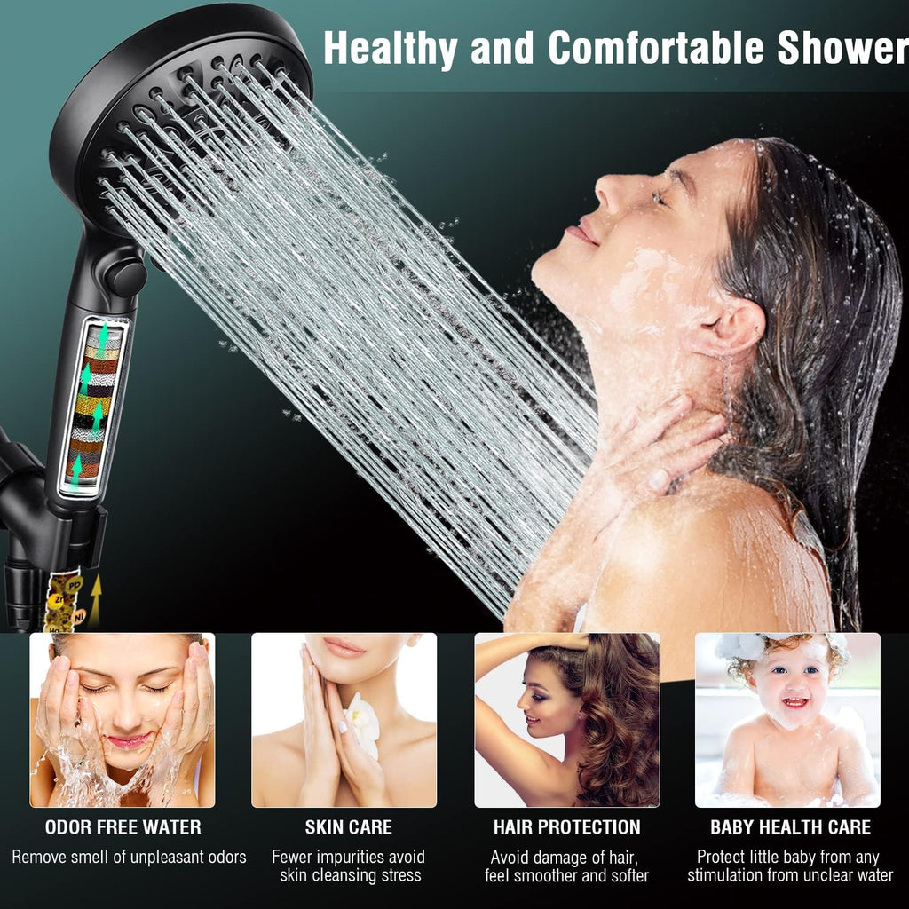 Filtered Shower Head with Handheld, 9 Spray Modes 2.5GPM High Pressure Showerhead with ON OFF Pause Switch