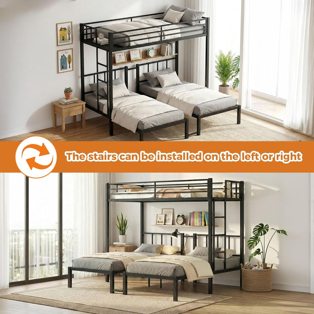 Heavy Duty Triple Bunk Bed for Kids, Twin Over Twin Over Twin Bunk Bed, Metal 3 Bed Bunk Beds for Teens and Adults