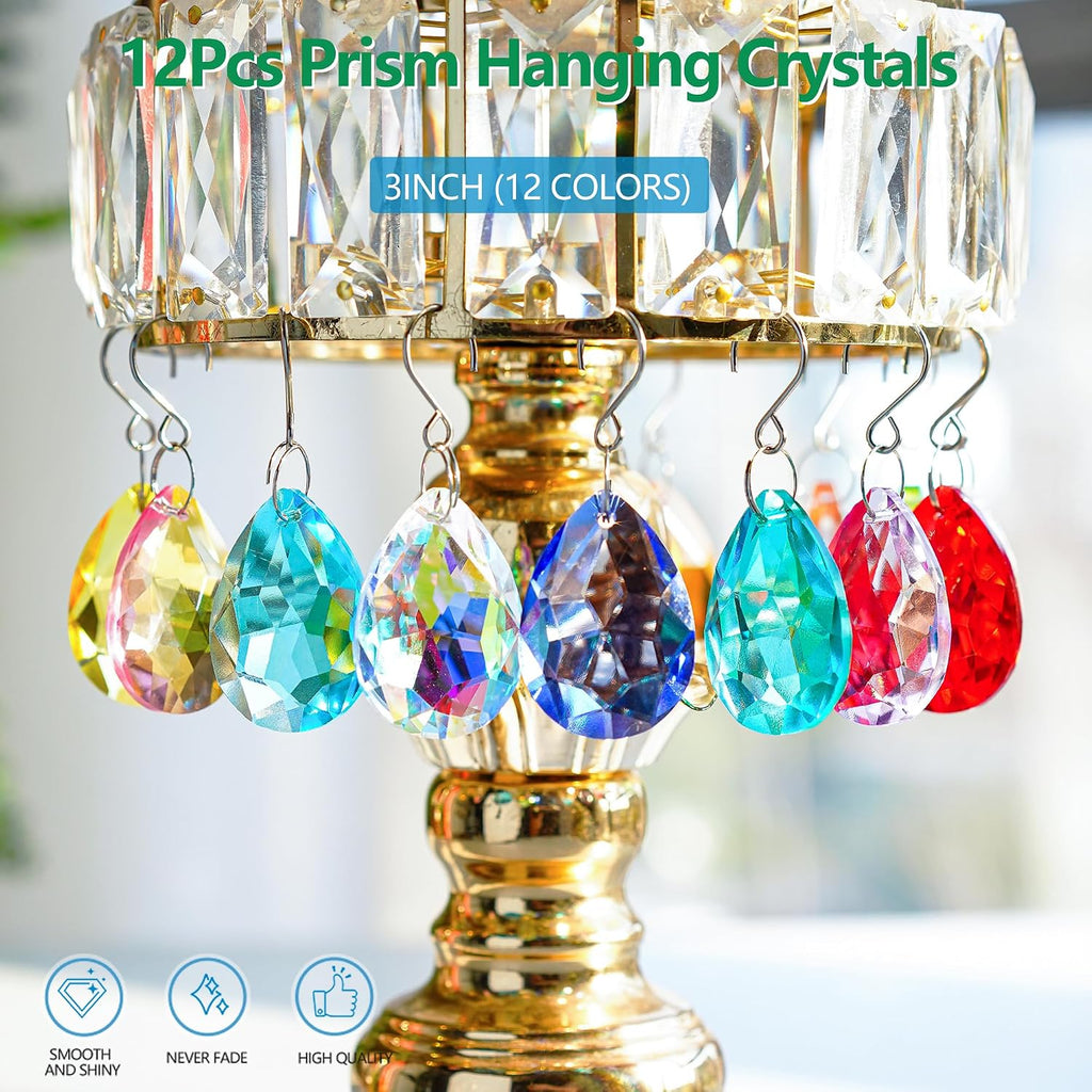 12Pcs Crystal Prisms 38mm Multicolor Bauhinia Beads Crystals - Chandelier Crystals Replacement