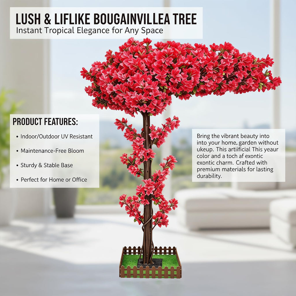 6FT Red Wedding Bougainvillea Artificial Tree Large, Artificial Cheery Trees Indoor Outdoors Decor, Tall Handmade Fake