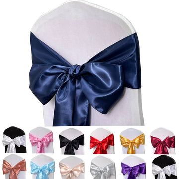 Navy Blue Satin Chair Sashes Bows for Chair, 7x108inchs, 12pcs