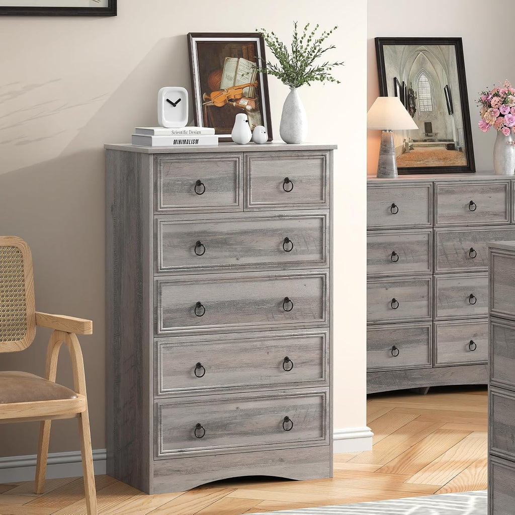48'' Tall Grey Dresser with 6 Drawers Chest of Drawers , Large Storage Organizer for Clothes, Taupe Grey