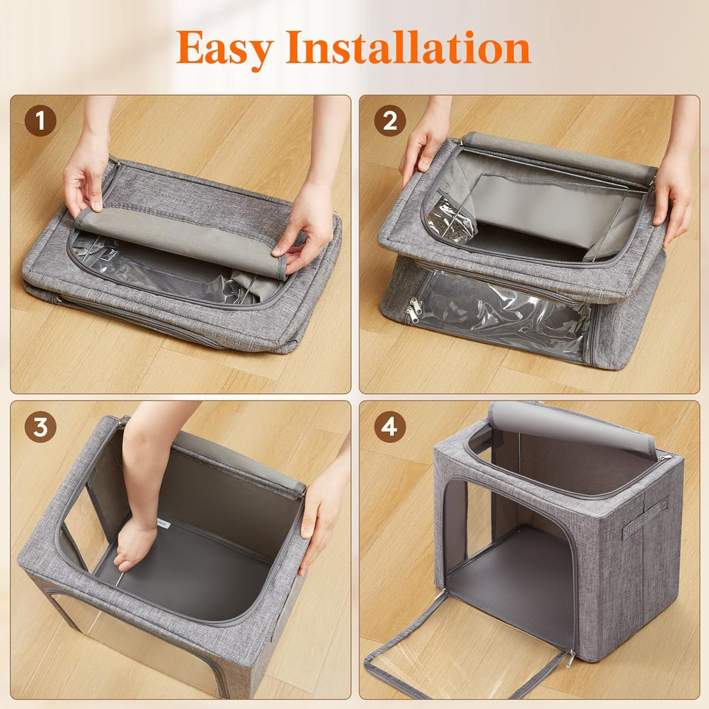 Clothes Storage Bins with Metal Frame, Stackable Storage Box, Foldable Clothing Storage Bins with Lids, 40L Storage