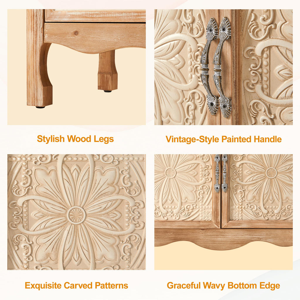 Sideboard Buffet Cabinet with Storage, Natural Solid Wood
