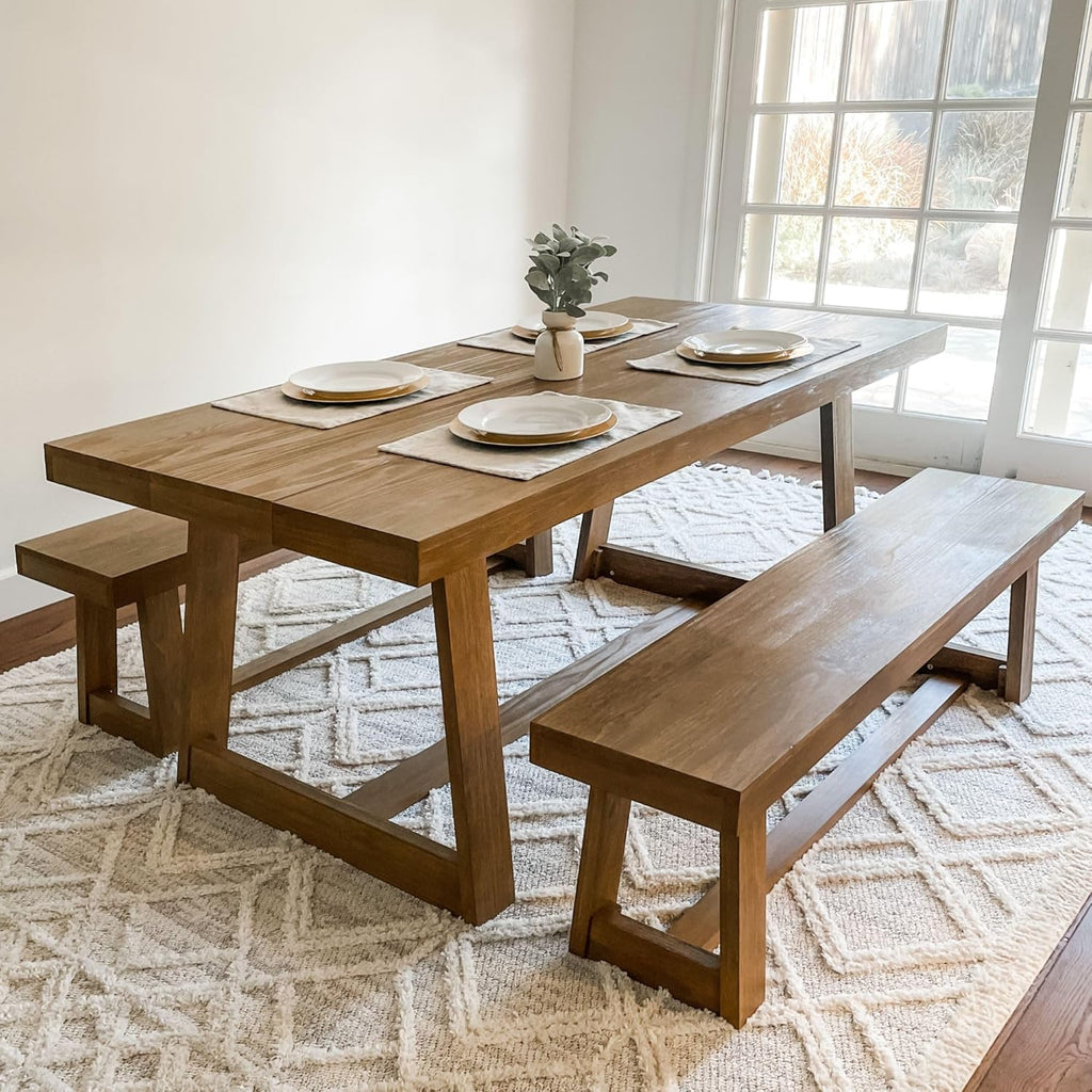 72 Inch Farmhouse Dining Table, Solid Wood Rustic Kitchen Table, Large Wooden Rectangular Dinner Table for Dining