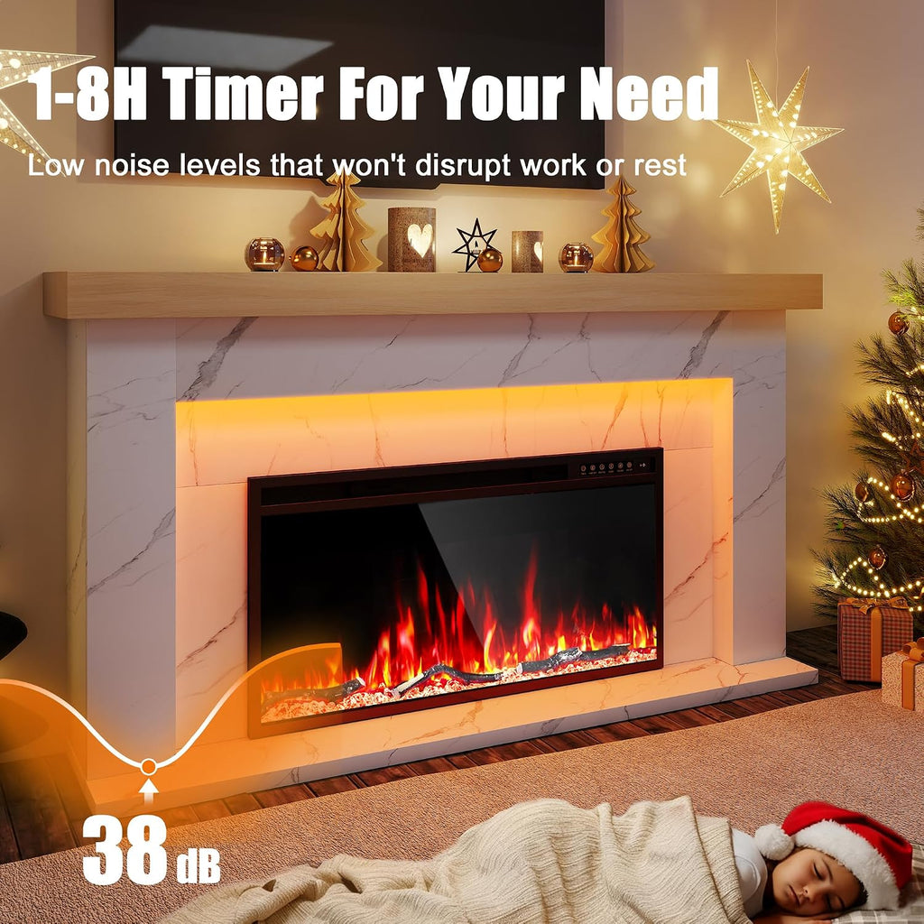 62 Inch Electric Fireplace with Mantel, Replaceable 36" Fireplace Insert Heater, 3D Realistic Log and Flame Effect