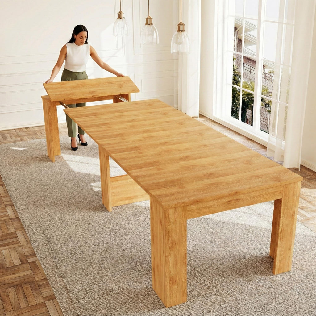 17.7"-118" Extendable Dining Table for 2-12 People, Extension Table with Extension Leaves Holder, Space-Saving Extra