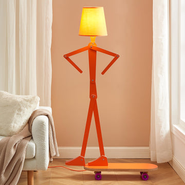 Cool Unique Wood Floor Lamp with Skateboard Base, Orange