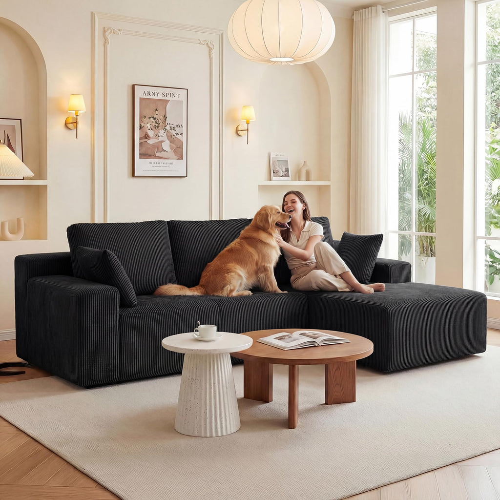 Cloud Sectional Boneless Couches, Modular L Shaped Couch with Deep Seat Oversized Right Facing Chaise, Memory Foam