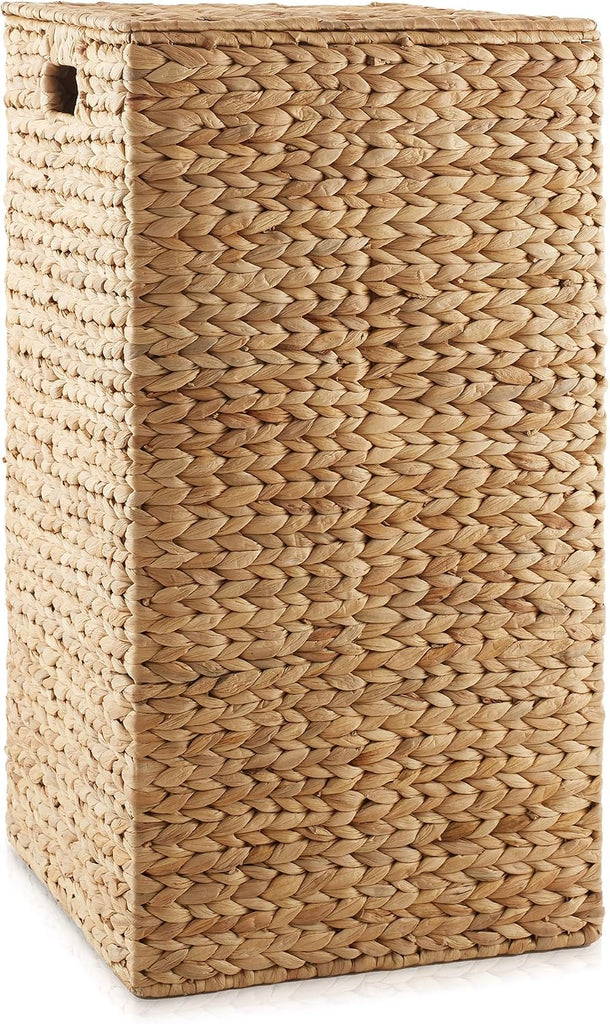 Laundry Hamper with Lid and Removable Liner Bag - Natural, Woven Water Hyacinth Square Laundry Basket Sorter for