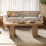 Farmhouse Coffee Table, 47.24 Inch Rectangle Center Table with Large Tabletop & Thick Base, Rustic Wooden Furniture