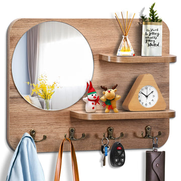 Key Holder for Wall with Shelf & Mirror Decorative Entryway Hook