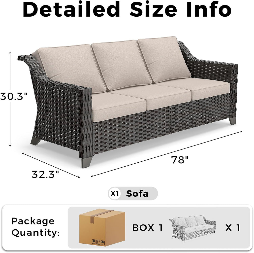 Patio Couch, Wicker Outdoor Conversation Set | Patio Couch with Olefin Removable Cushion, All-Weather Outdoor Sofa
