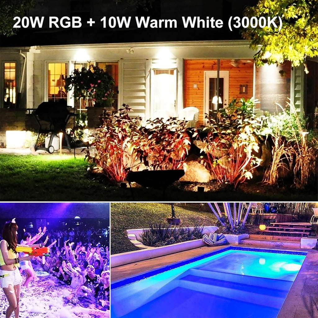 Multicolor LED Par38 Flood Light Bulb Outdoor Waterproof, RGB + Warm White | 3000K 1800LM, 30W=90W, Color Changing