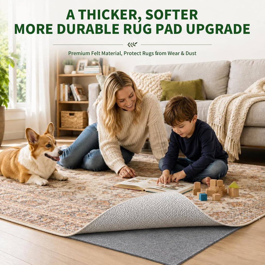 Non Slip Rug Pad Grippers - 9x12 Ft, 1/8" Thick, (Felt + Rubber) Double Layers Area Carpet Mat Tap, Provides - Set of 108