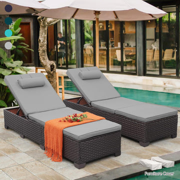 Brown Wicker Patio Chaise Lounge Chairs Set of 2 Outdoor Chaise Lounge Pool Lounge Chairs Poolside Recliner Chairs
