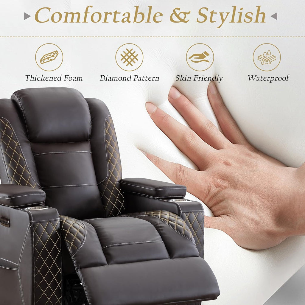 Home Theater Recliner Chair - Power Recliner Sofa Chair with Adjustable Headrest Faux Leather Reclining Chair