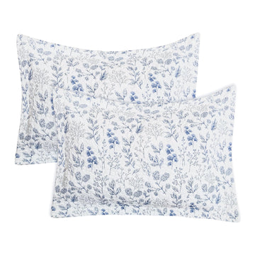 Cotton King Size Pillow Shams Set of 2 (20"X36"), Embroidery Pattern Pillow Covers Soft Breathable Envelope Closure