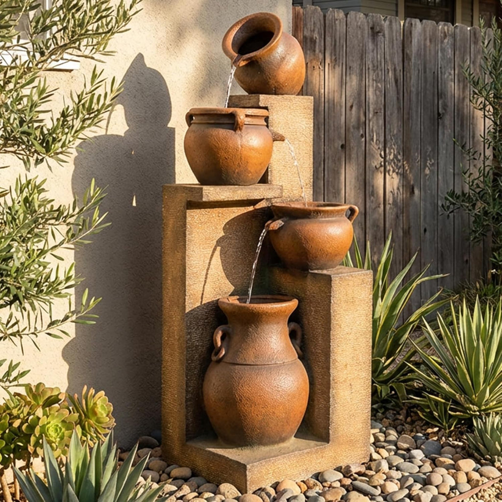 Water Fountain Outdoor Fountain with Lights - 53 Inches 4 Tiered Floor Standing Outdoor Water Fountains