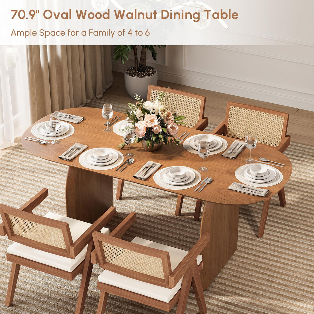 Japandi Oval Dining Table for 6, 70.9" Solid Pine Wood Kitchen Table, Modern Mid Century Minimalist Kitchen & Dining