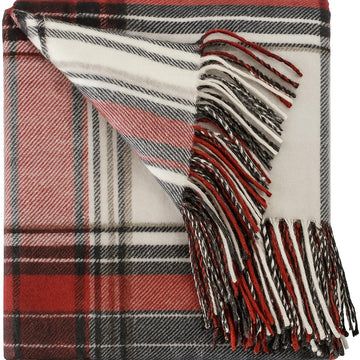 Classic Plaid Pattern Tassel Trim Throw Blanket 50 x 60 Inch - Red White Throw for Couch, Home Decor and Holiday
