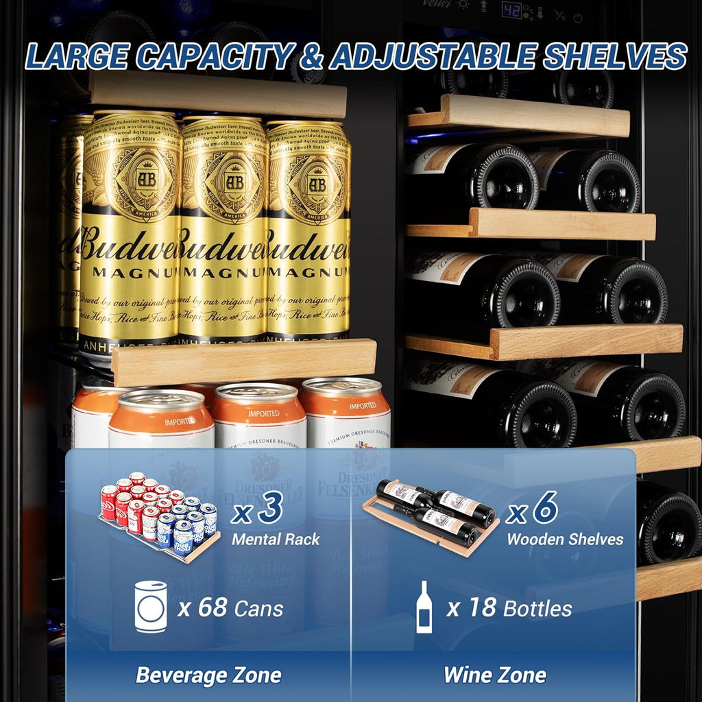24" Black Dual Zone Wine & Beverage Refrigerator | Under Counter Built
