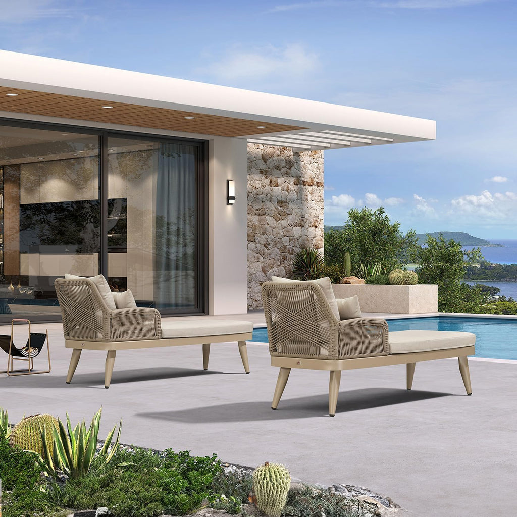 Patio Chaise Lounge Chair with 2 Pillows Aluminum Champagne | Heavy-Duty Aluminum Frame, All-Weather Durability