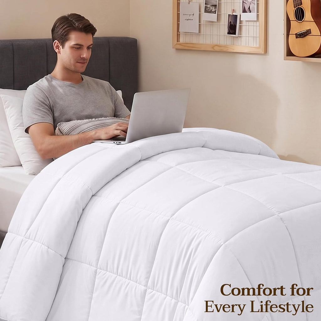 Twin Comforter, Duvet Insert, White, 64 x 88 Inches
