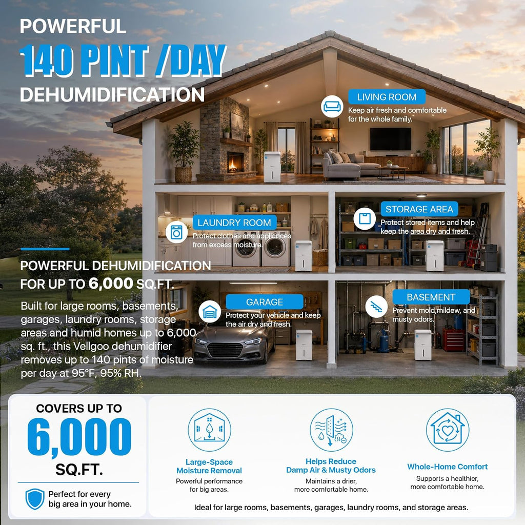 6,000 Sq.Ft Most Efficient Energy Star 2025 Dehumidifier
