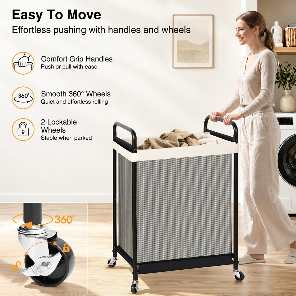 1-Section Laundry Hamper with Wheels, 120L Rolling Laundry Basket
