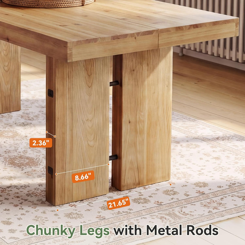 63-Inch Dining Table, Farmhouse Solid Wood Kitchen Table for 6 People, Rectangle Dinner Desks with Pedestal Base for