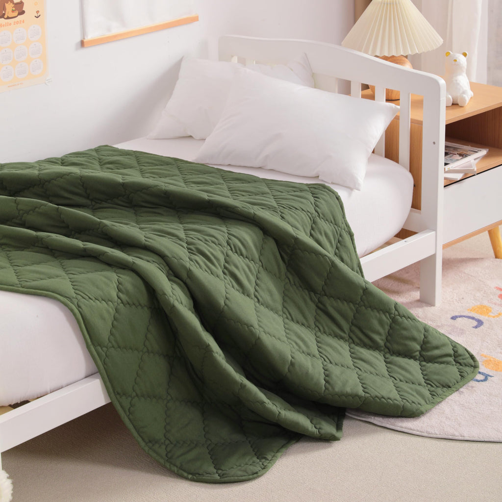 Down Alternative Toddler Comforter, Lightweight and Warm Solid Color Baby Crib Quilted Blanket, 39x47 inches, Olive